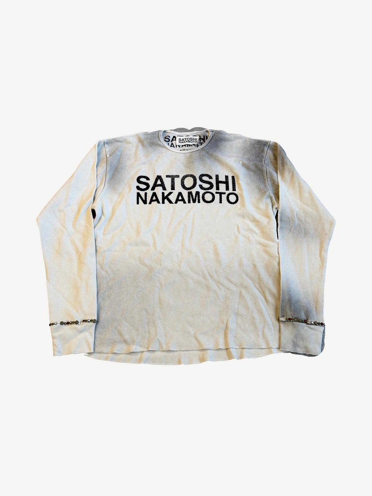 Satoshi Nakamoto Vintage White Logo Thermal Studded Longsleeve