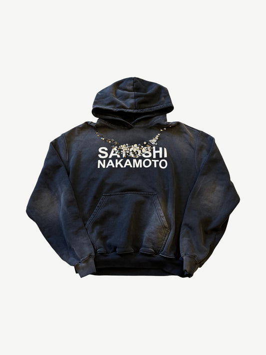 Satoshi Nakamoto Washed Black Necklace Hoodie