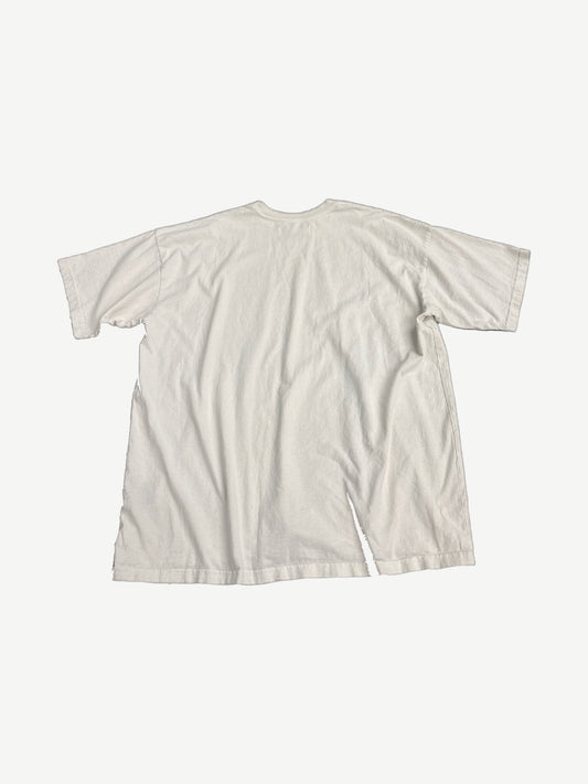 Satoshi Nakamoto plain white cotton tee back view with crew neck and short sleeves