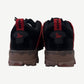 Sicko x 424 muddy hiking shoes rear view with red 424 heel pull tabs and suede mesh upper