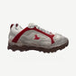 Sicko x 424 white muddy hiking shoe side profile with red overlays, distressed mud-splatter finish and lug sole.