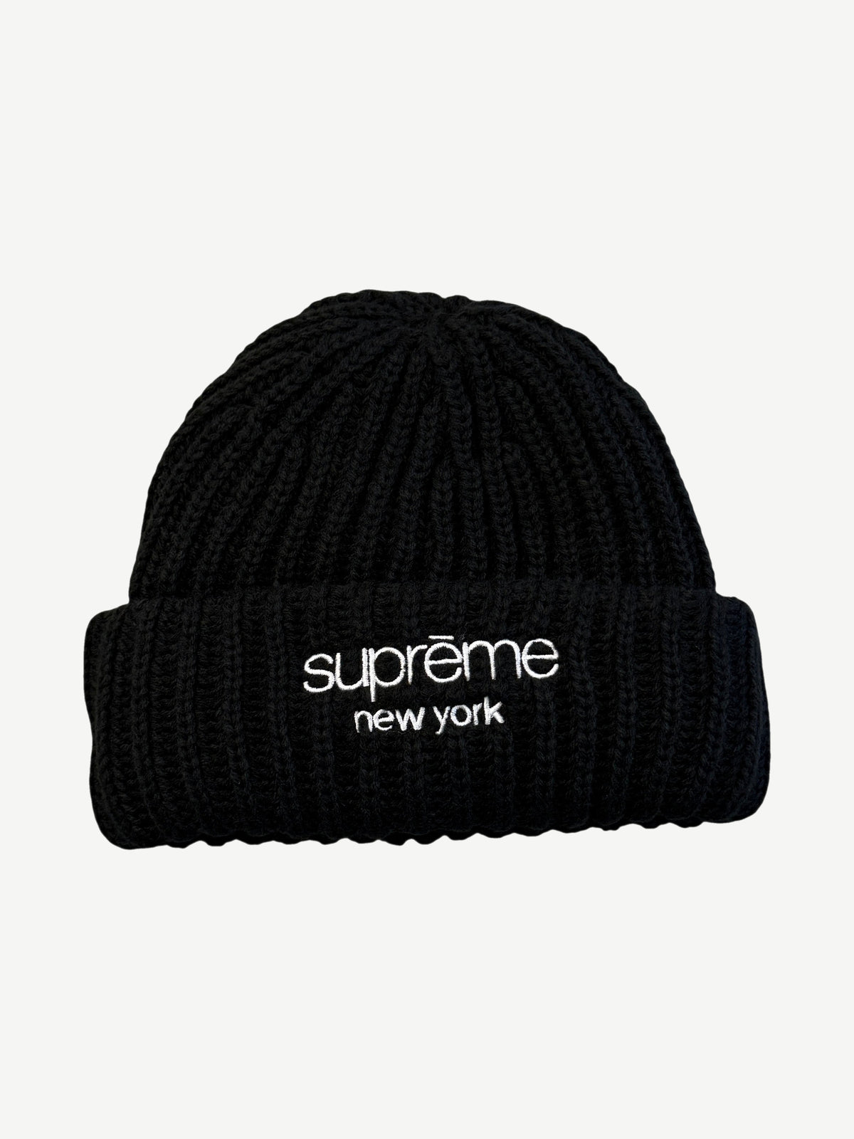 Supreme Black Classic Logo Chunky Ribbed Beanie