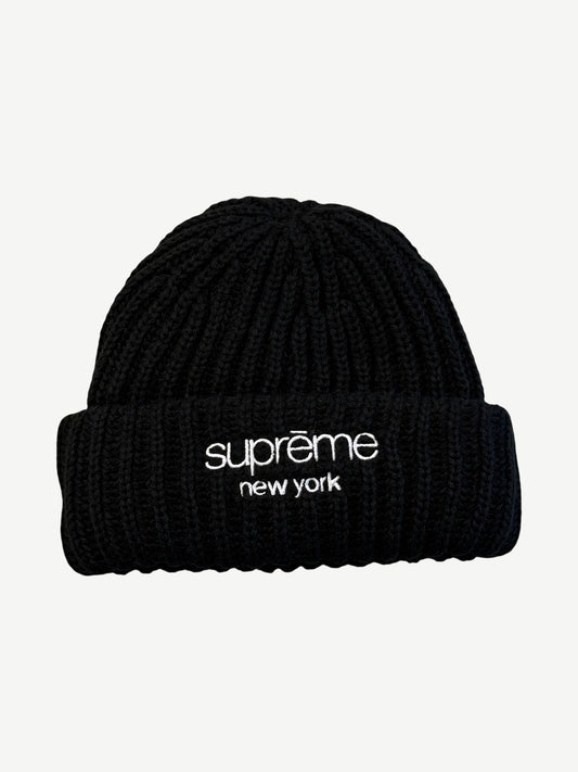 Supreme Black Classic Logo Chunky Ribbed Beanie