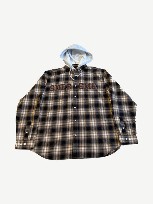 Supreme Brown Applique Hooded Flannel Shirt