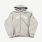 Supreme heather gray arc logo thermal lined zip up hoodie with white arched Supreme chest print.