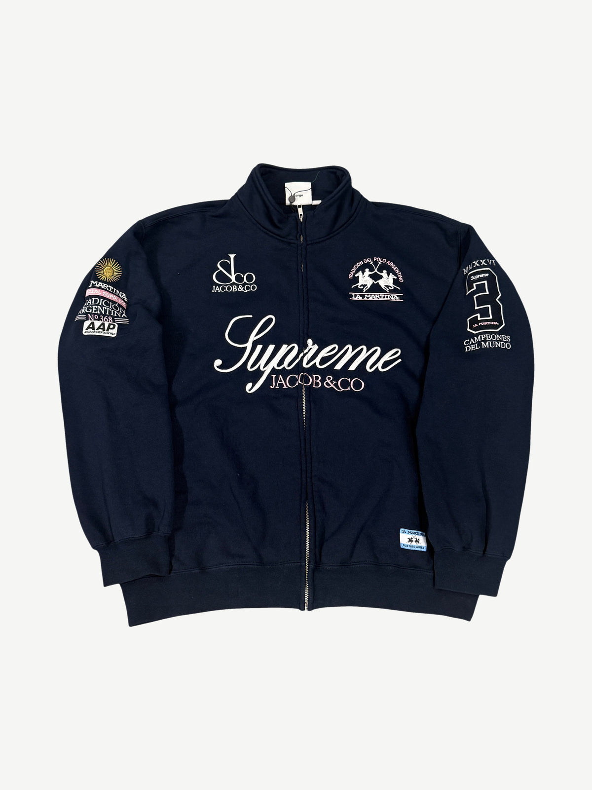 Supreme La Martina Navy Zip Up Sweatshirt