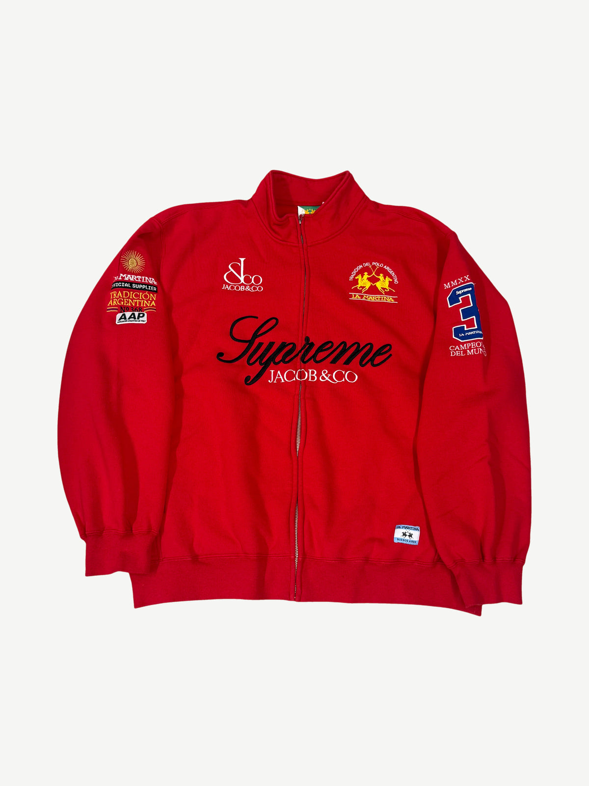 Supreme La Martina Red Zip Up Sweatshirt