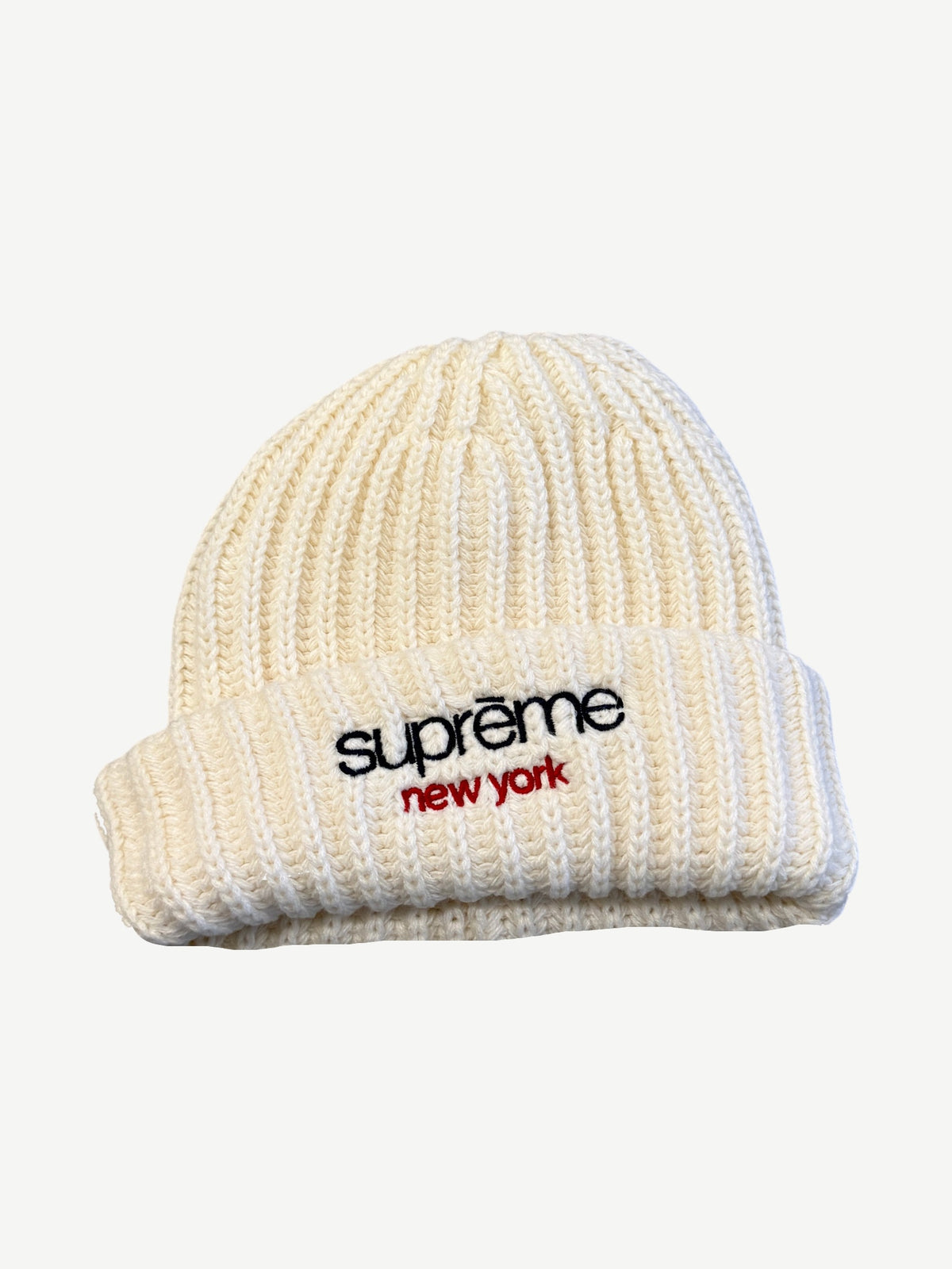 Supreme Natural Classic Logo Chunky Ribbed Beanie