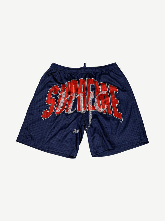 Supreme Navy Mesh Rhinestone Shorts