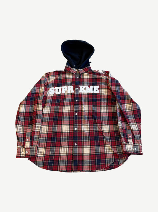 Supreme Red Applique Hooded Flannel Shirt