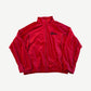 Supreme red velour and mesh track jacket back with large black-outlined Supreme script across the shoulders