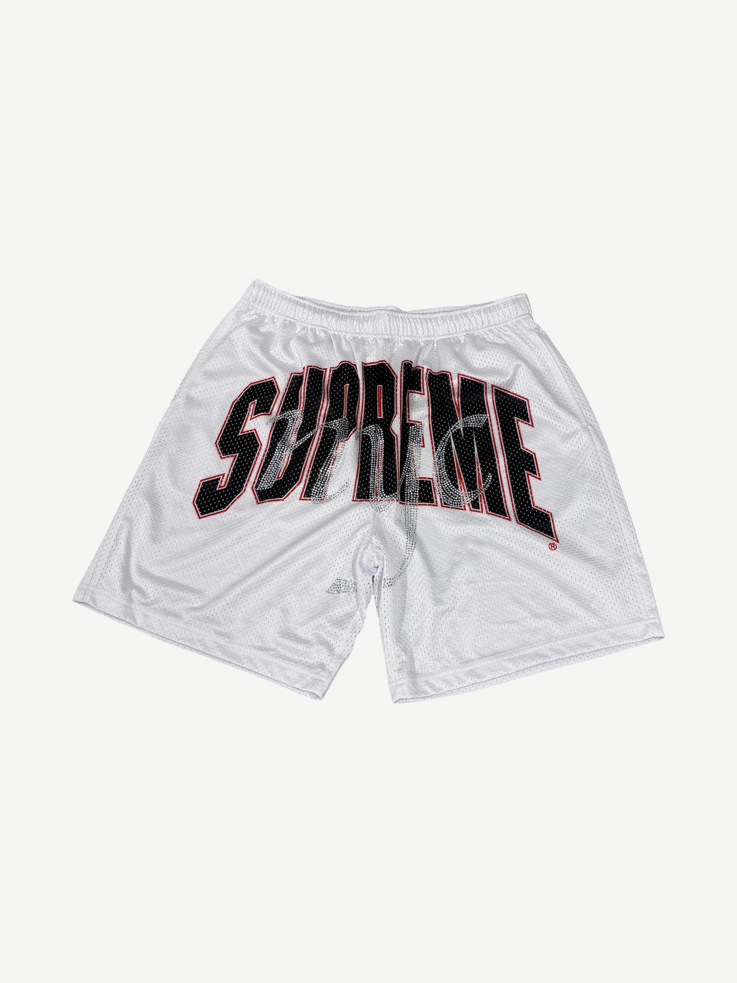 Supreme White Mesh Rhinestone Shorts