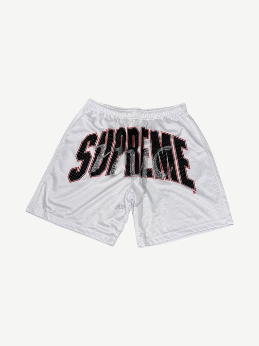 Supreme White Mesh Rhinestone Shorts