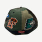 Supreme camo fitted cap rear view with Supreme box logo tab and embroidered mascot patches