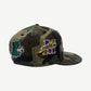 Supreme woodland camo fitted cap opposite side with green P pony and purple M flame mascot embroidery