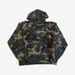 Supreme woodland camo pullover hoodie front view with brown green camo print and tonal drawstrings