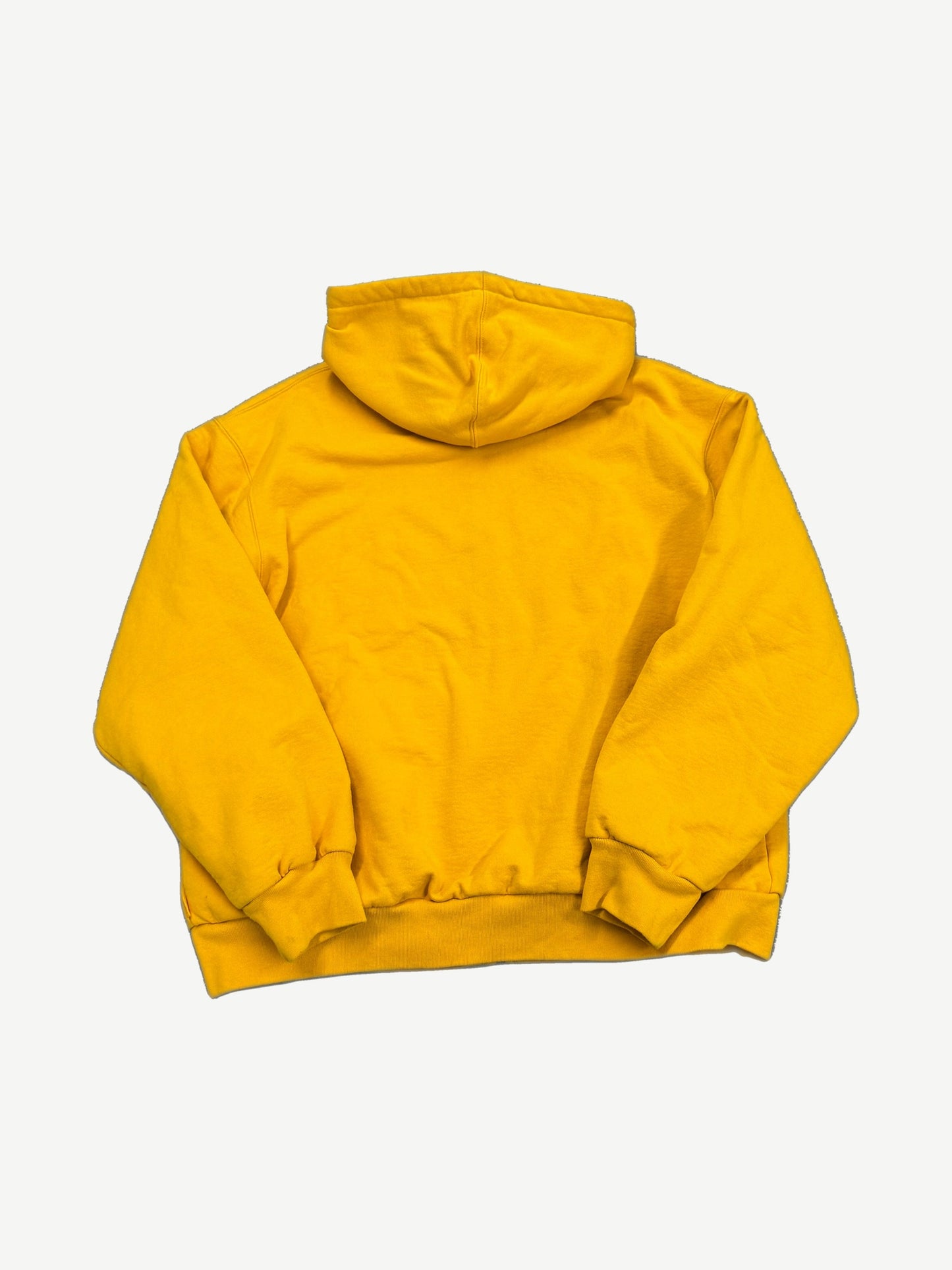 Supreme yellow thermal-lined zip-up hoodie back, plain mustard yellow cotton fleece with attached hood