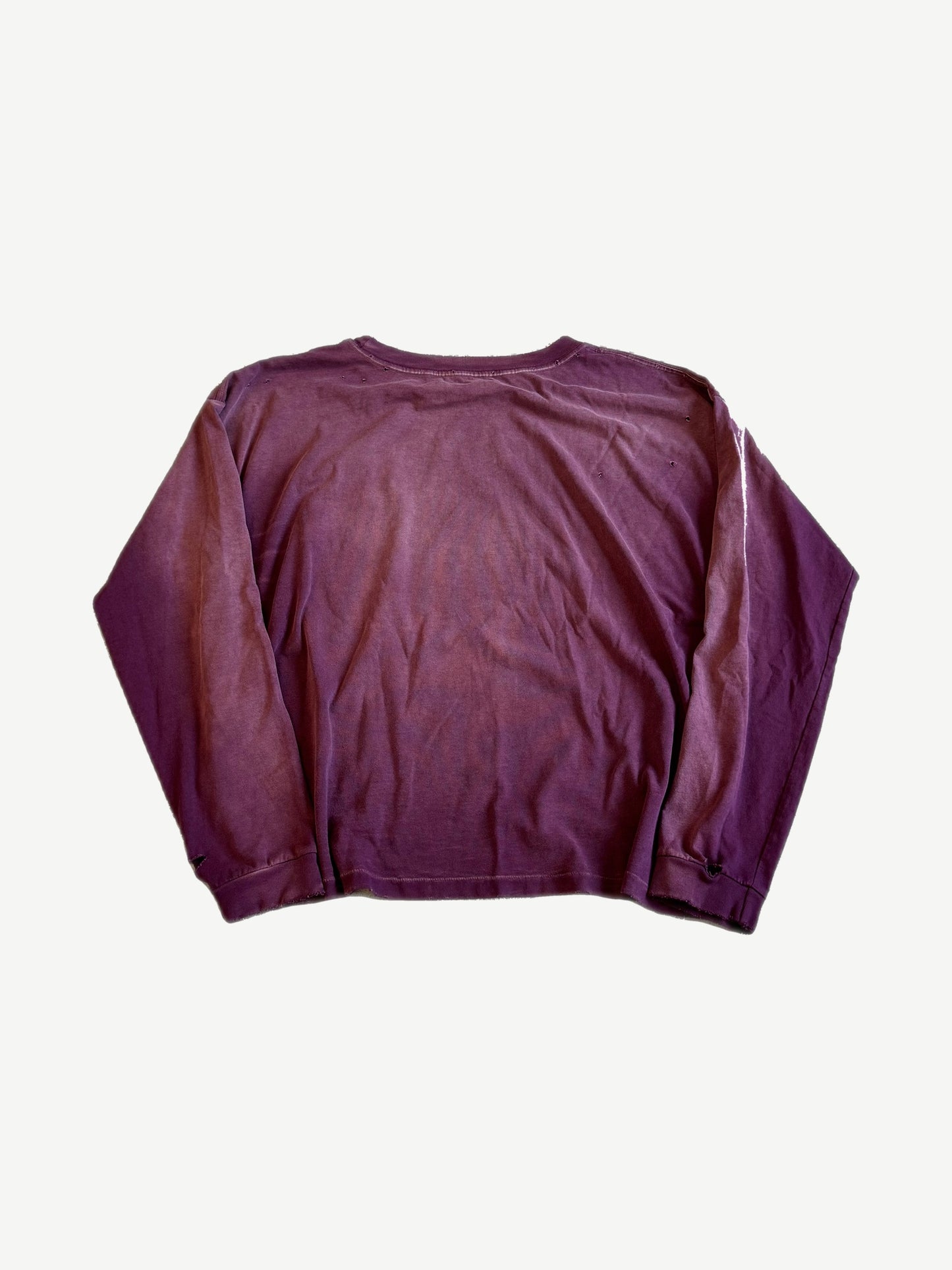 UNDS Online wine red longsleeve back view with sun bleached gradient and slouchy boxy fit