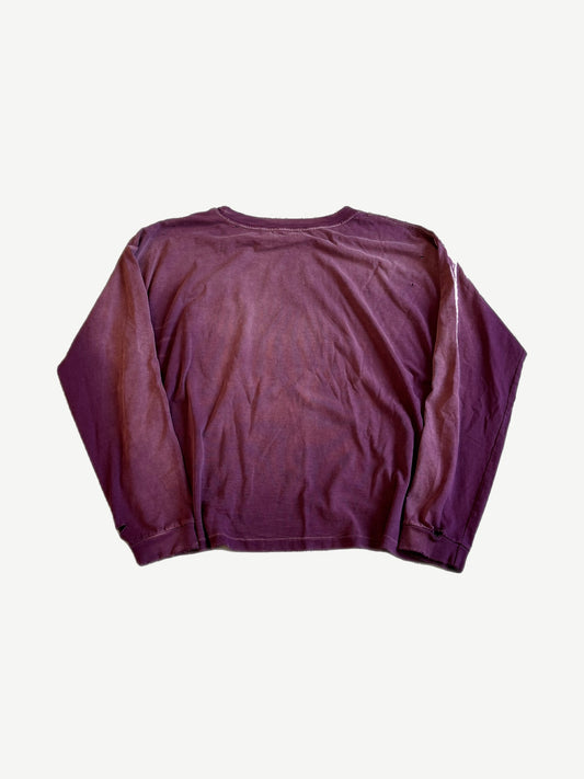 UNDS Online wine red longsleeve back view with sun bleached gradient and slouchy boxy fit