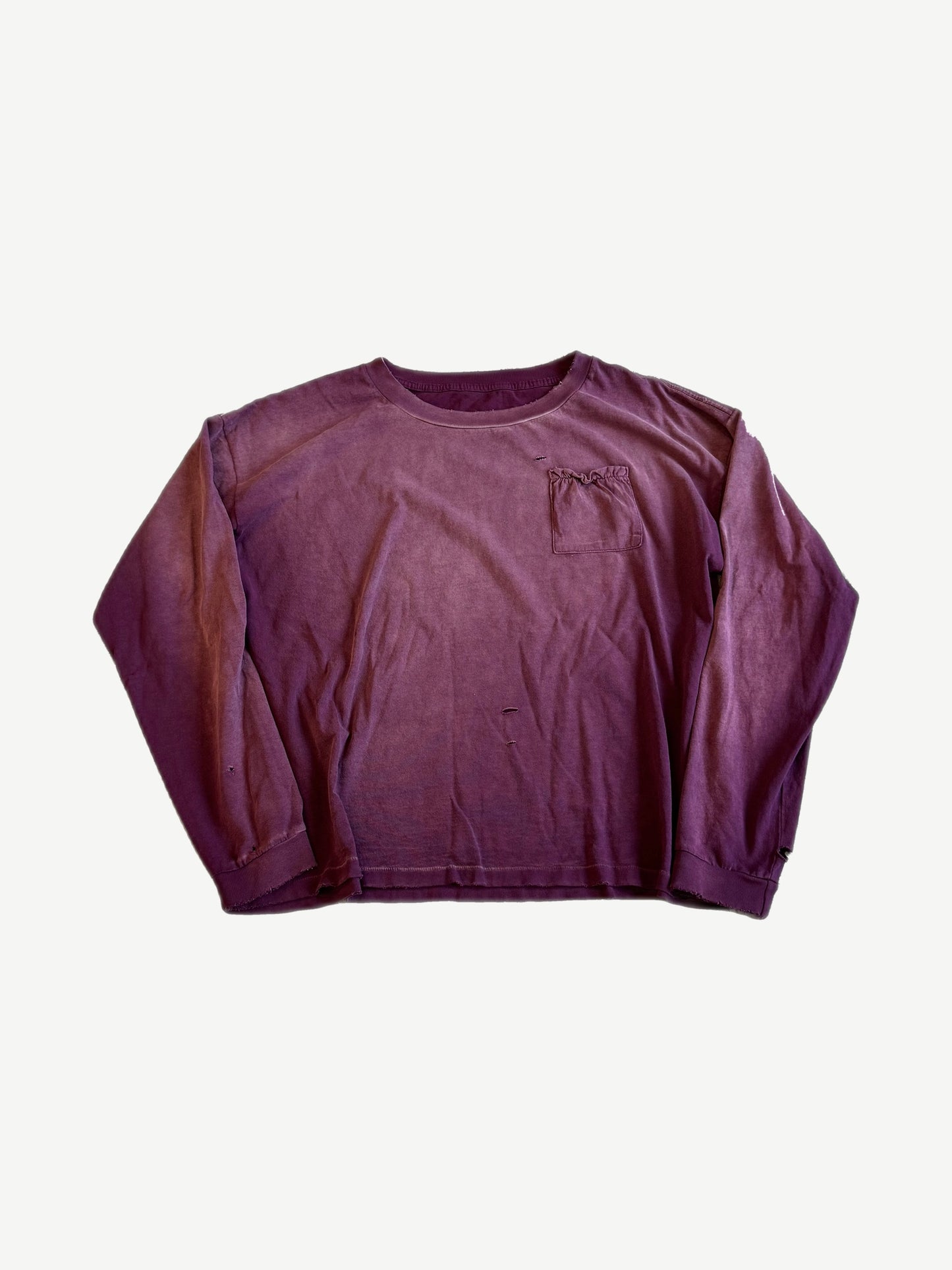 UNDS Online wine red sun-faded longsleeve with chest pocket and lightly distressed cotton finish