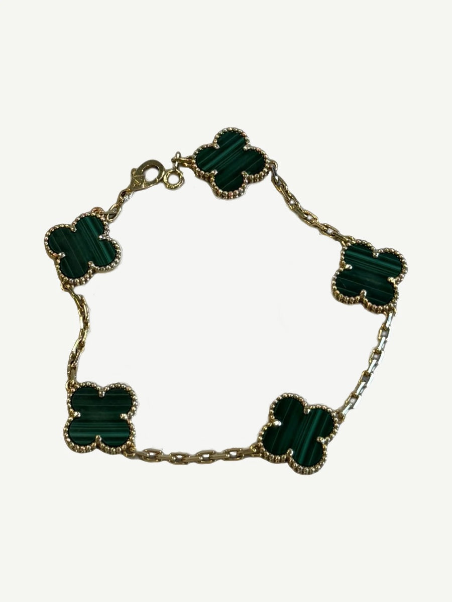 Van Cleef & Arpels 18k Gold Malachite 5 Motif Alhambra Bracelet