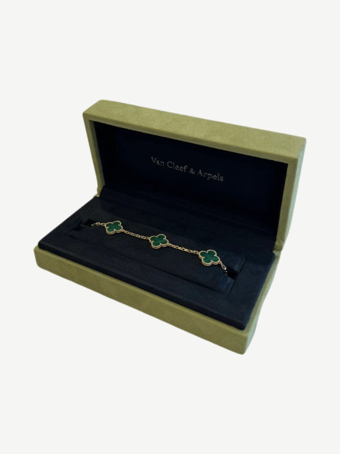 Van Cleef & Arpels 18k Gold Malachite 5 Motif Alhambra Bracelet