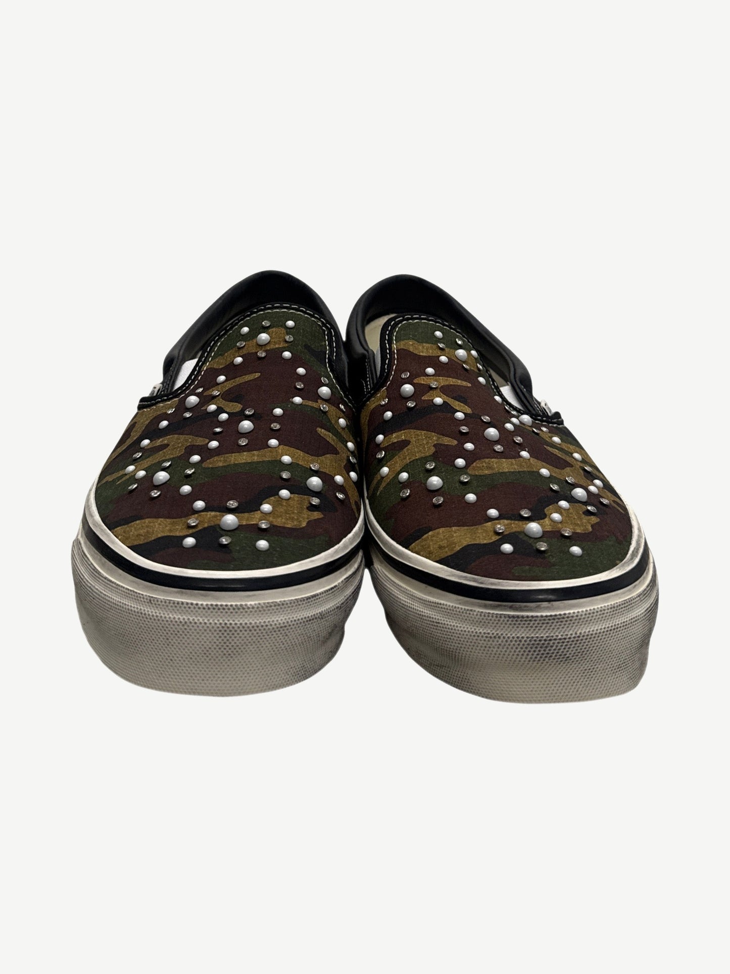 Vans LX Slip-On 98 Camo Pearlized pair view with pearlescent black white camo and elastic gore side panels