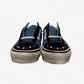Vans Old Skool LX 36 pearlized pack side view, black suede toe with navy leather panel and white sidewall.