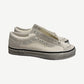 Vans OTW Old Skool 36 Marshmallow side profile in cream canvas with pearl pyramid studs and gum waffle sole