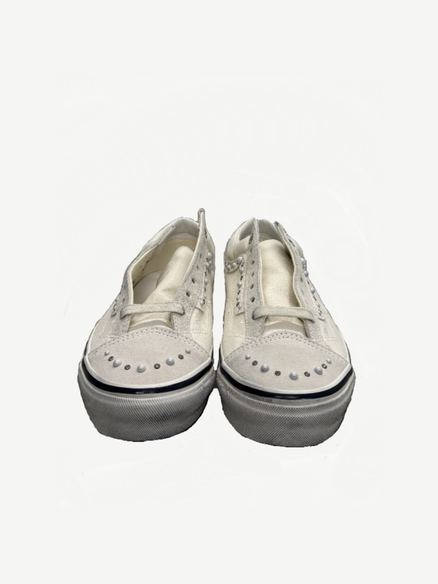 Vans OTW Old Skool 36 Marshmallow front pair view with pyramid stud rows across the cream suede toe panels