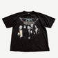 Vintage Aerosmith black tee front with band member photo and winged logo crown Nine Lives tour graphic