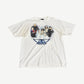 Vintage Aerosmith Nine Lives Tour white tee with band photo print and winged logo across chest, front view