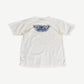 Vintage Aerosmith white tee back showing faded blue winged Aerosmith logo print on softly worn cotton