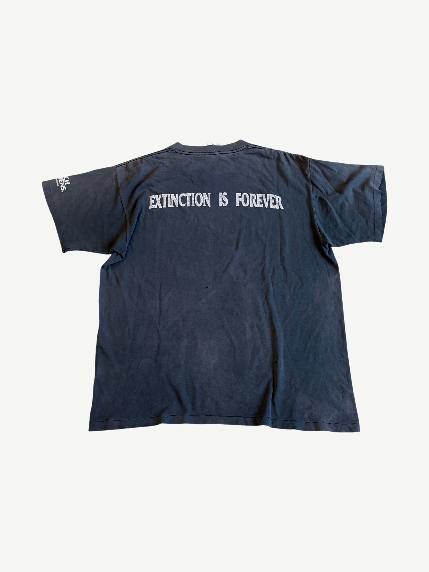 Vintage Busch Gardens animal tee back in faded black with white EXTINCTION IS FOREVER text across shoulders