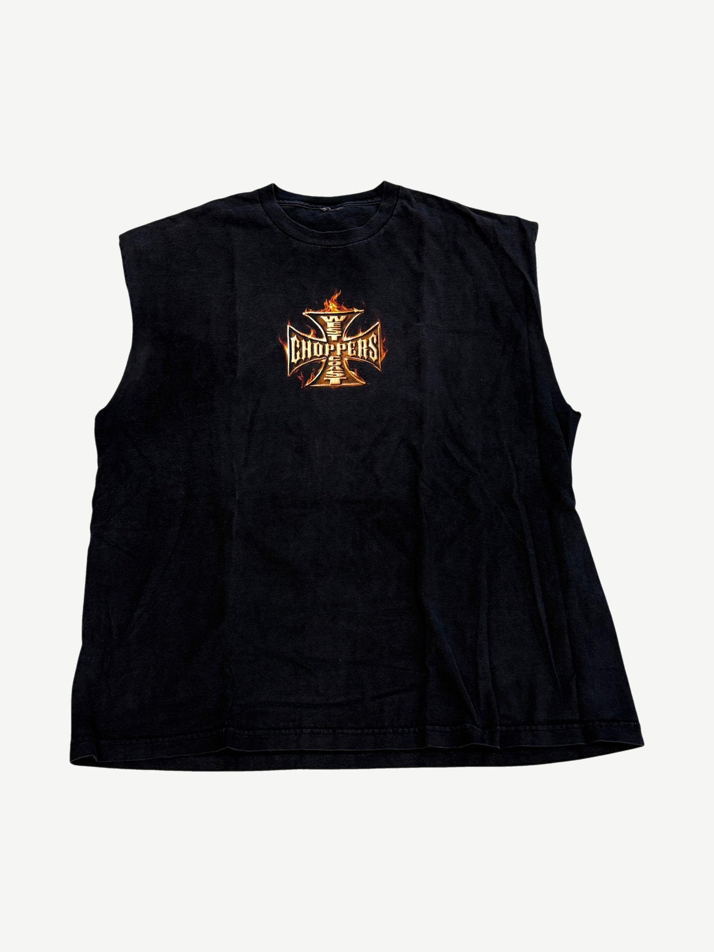Vintage Black West Coast Choppers Flame Cutoff Tee