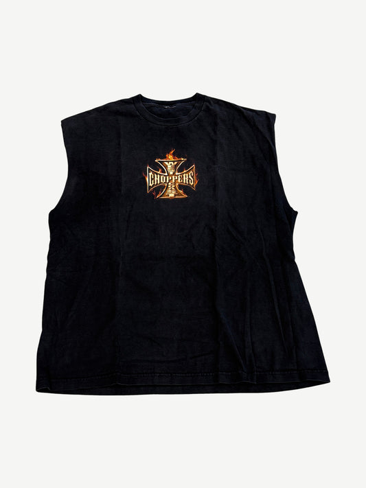 Vintage Black West Coast Choppers Flame Cutoff Tee