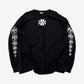 Vintage West Coast Choppers black longsleeve front with iron cross chest logo and stacked logos down both sleeves