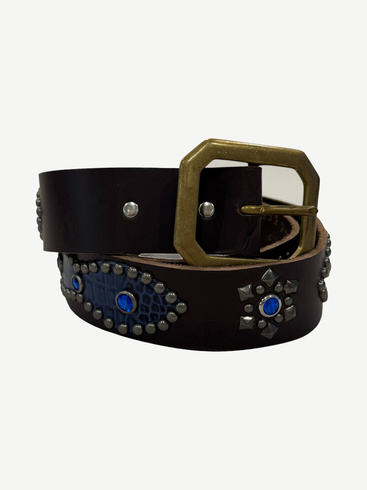 Vintage Brown Snakeskin Studded Belt