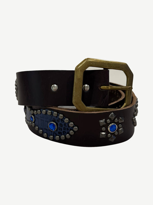 Vintage Brown Snakeskin Studded Belt