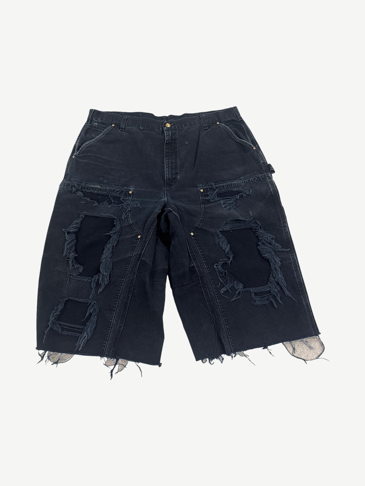 Vintage Carhartt Black Thrashed Reworked Double Knee Carpenter Capri Shorts