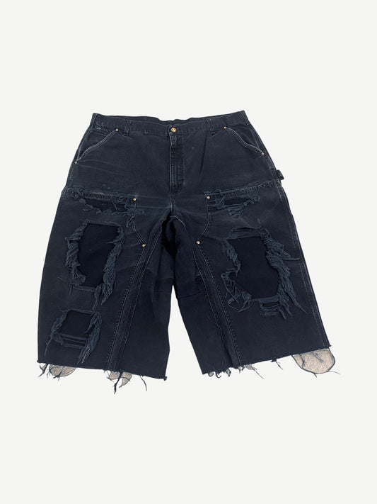 Vintage Carhartt Black Thrashed Reworked Double Knee Carpenter Capri Shorts