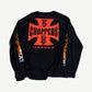 Back of vintage West Coast Choppers black longsleeve with red iron cross logo and Long Beach CA print