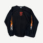 Vintage West Coast Choppers black longsleeve tee with red CFL crown chest logo and flaming skull sleeve graphics