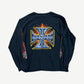 Vintage West Coast Choppers black longsleeve back, large faded gothic biker print with iron cross motif