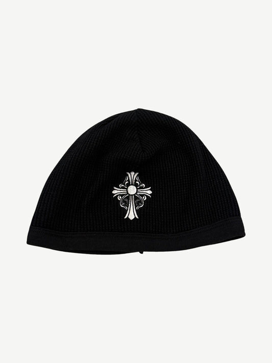 Vintage Chrome Hearts Black Vertical Logo Cross Skully Beanie