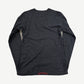 Vintage Chrome Hearts charcoal longsleeve back with small red Chrome Hearts Old English bar embroidered at hem.