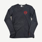 Vintage Chrome Hearts charcoal heather longsleeve with red vine dagger chest embroidery and red hem logo bar.
