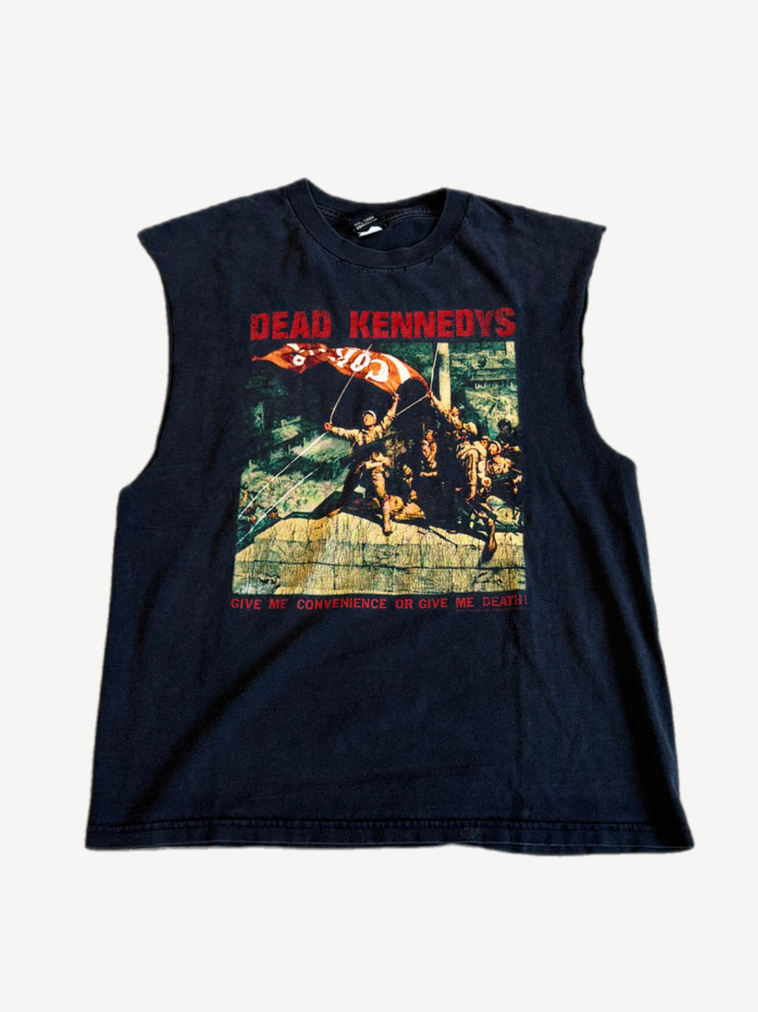 Vintage Dead Kennedys Give Me Convenience faded black cutoff tee with red text and album art