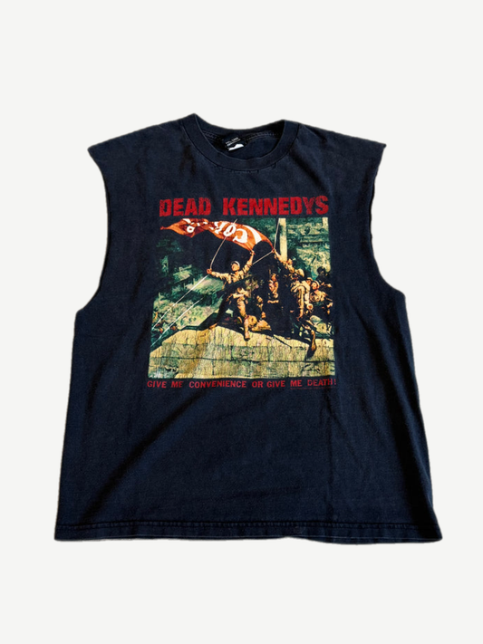 Vintage Dead Kennedys Give Me Convenience faded black cutoff tee with red text and album art