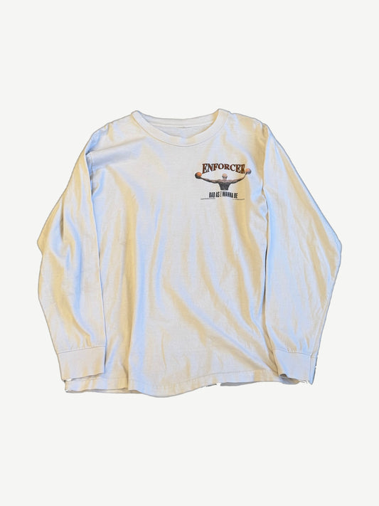 Vintage Dennis Rodman Enforcer longsleeve in cream with Bad As I Wanna Be chest graphic print.
